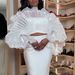 LD2813 Women's Pure Ethereal Pleated Ruffled Sheer Top Wide Sleeve Design Sexy Layered Short Outerwear_ecoleips.com