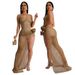 Women's Clothing sexy hot diamond sling jumpsuit with high slit see through mesh dress_ecoleips.com