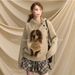 girl 251029-157 "Good Morning Little Sausage" Design Side Button Mink Dog Retro Sweater_ecoleips.com