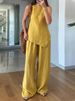 Women's Clothing Casual Round Neck Pullover Sleeveless Plus Pocket Trousers Cotton Multi Color Suit_ecoleips.com