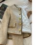 Women's Short Quilted Jacket – Chunky Knit Buttons, Cropped Length (Grey, Petite-Friendly, Lightweight Warmth)_ecoleips.com