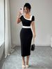 Women's Elegant Sophisticated Dress Slanted Neck Color Block Design Spring Summer Both Style And Comfort_ecoleips.com