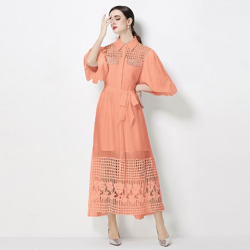 Women's French Style Long Dress Spring New Real Shot Elegant Casual Maxi Gown For Ladies_ecoleips.com