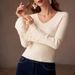 Elegant Slim-Fit Knit Top – Embellished Bell Sleeve Pullover With Beaded Detailing (Ivory, Blush Pink, One Size)_ecoleips.com