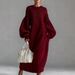 Women's Knitted Sweater Dress With Round Neck, Loose Fit, Lantern Sleeves, Long Length – Elegant & Versatile For Casual & Office Wear_ecoleips.com