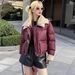Women's Clothing PU Puffer Jacket With Knit Collar, Short Winter Coat, Warm Quilted Outerwear, Stylish Faux Leather Jacket For Casual & Office_ecoleips.com