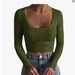 Women's Clothing Large Round Neck Long Sleeve Threaded Ultra Short Slim Fit T Shirt_ecoleips.com