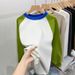 American Style Cotton Winter Silver Fox Fleece Hoodless Sweatshirt For Women Autumn Long Sleeve Color Block Top Spring_ecoleips.com