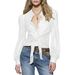 Spring Autumn New V Neck Tie Long Sleeve Women's Elegant Bow Top Style_ecoleips.com