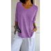 Basic Casual Knit Sweater With Slimming V-Neck And 7/10 Sleeves In Solid Color, Perfect For Women's Undergarments_ecoleips.com