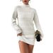 Slim-Fit Ribbed Knit Dress – Versatile Mock Neck Long Sleeve Bodycon Dress For Women (Black/White/Wine, S-XL)_ecoleips.com