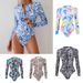 Women's Multi Print Tight Fitting One Piece Swimsuit Sexy Zipper Long Sleeved Triangle Design For Sports Overseas_ecoleips.com