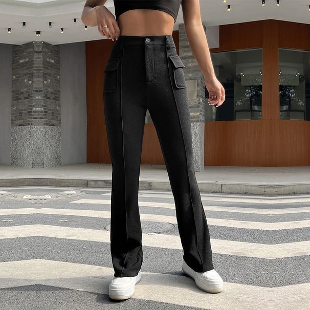 Voya 2026 New Women's European And American Women's Fashion Ins Street Style Slim Fit Solid Color Stretchy Flared Casual_ecoleips.com