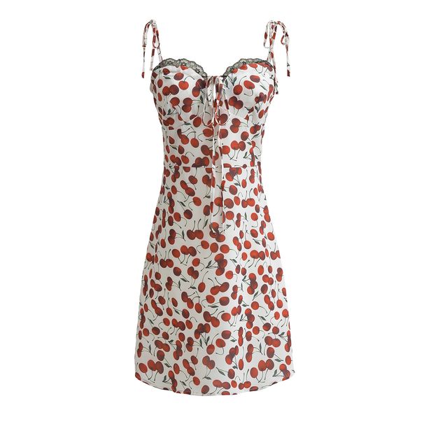 6035-24 Summer New European And American Style Lace Trim Printed Strap Sexy Casual Camisole Dress Short Skirt_ecoleips.com