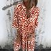 Women's Clothing Spring And Summer New Casual V Neck Printed Pleated Dress_ecoleips.com