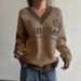Retro Letter Print Sweater – Oversized V-Neck Y2K Streetwear Top (XXS-XL, Polyester Blend)_ecoleips.com