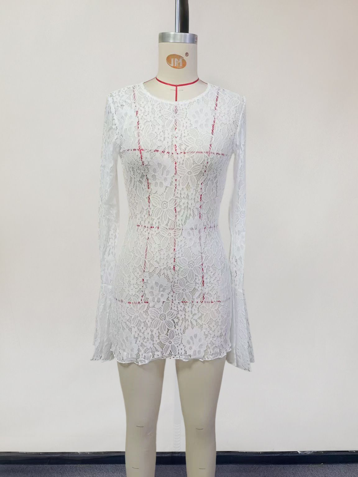 K New Beach Dress Women's Solid Color Sexy Lace Beach Bikini Swimsuit Cover Up Sun Protection Clothing_ecoleips.com