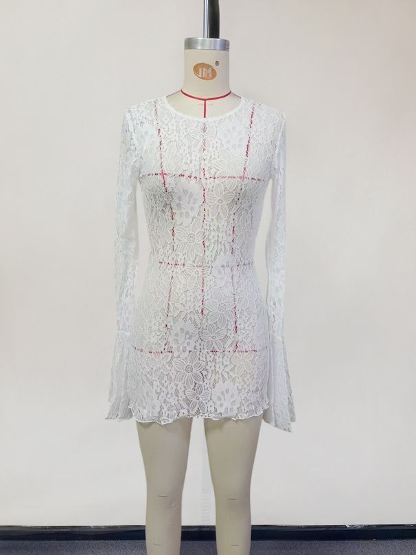 K New Beach Dress Women's Solid Color Sexy Lace Beach Bikini Swimsuit Cover Up Sun Protection Clothing_ecoleips.com