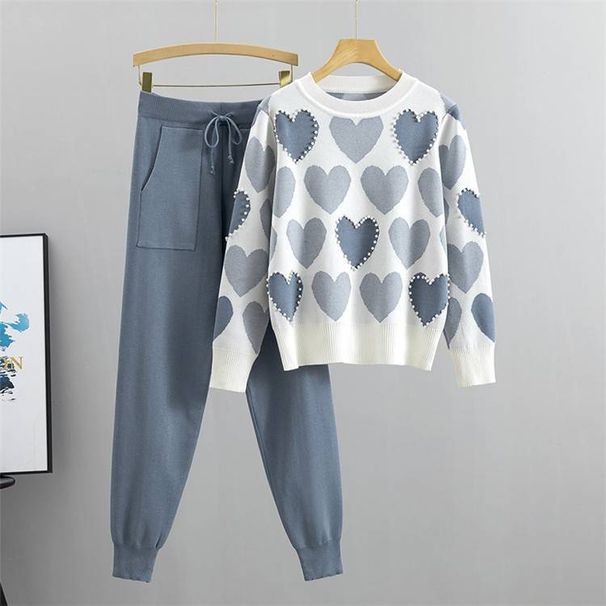 Casual fashion suit for women, petite, tall, stylish, age reducing, temperament, knitted long sleeved pants, two piece suit, autumn and winter wear_ecoleips.com