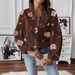 Women's Clothing Long Sleeved Shirt Ruffled V Neck Printed Temperament Commuter Top_ecoleips.com