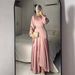 Women's Clothing Muslim Satin Solid Color Ruffled Large Swing Tie Dress_ecoleips.com