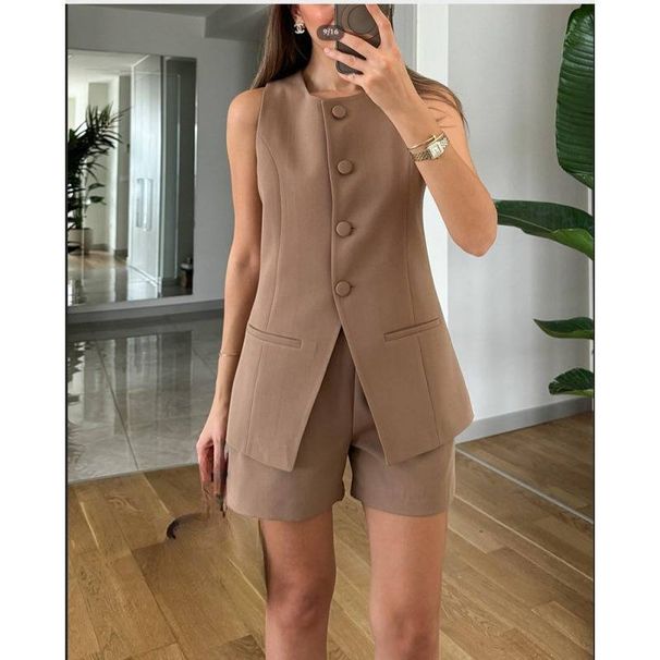 Women's Sleeveless Vest & High-Waisted Shorts Set – Breathable Polyester Summer Outfit, Street Chic To Elegant Style_ecoleips.com