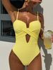 Women's Clothing Yellow Striped Hollow Out Strappy One Piece Swimsuit Women's Bikini For Formal & Casual For Women_ecoleips.com