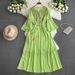 Women's Clothing Travel Flared Sleeve V Neck Dress Style Embroidered Slimming Bohemian Three Quarter Length Spring Autumn_ecoleips.com