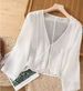 Women's Cotton Linen Sun Protection Shirt Cardigan Solid Color Literary Summer Thin Belted Short Casual Top_ecoleips.com
