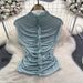 Women's Sparkling Sleeveless Vest High Neck Fishtail Top Sexy Alluring Inner Layer for Early Spring_ecoleips.com