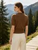 English: French Elegant V - Neck Crossover Design Double - Row Gold Button Short - Sleeve Knit Top_ecoleips.com