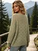 Sage Green Boat Neck Hollow Pit Rib Knit Sweater, Loose Lightweight Breathable Micro Hole Soft Skin-touch Long Sleeve Pullover_ecoleips.com