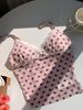 Pink Lace Trim V-neck Polka-dot Spaghetti Strap Vest For Women, Perfect For Summer, Versatile Top._ecoleips.com