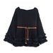 Fashion Versatile Waist Plush Hem Horn Sleeve Knitted Sweater_ecoleips.com