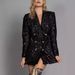 Women's Clothing Fashion Celebrity V Neck Temperament Suit Jacket Double Breasted Black Sequins Slim Long Top_ecoleips.com