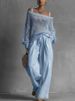 Women's Clothing Women's Comfortable Two Piece Set Openwork Knit Top And Linen Pants Trendy Casual Fashion For Formal & Casual For Women_ecoleips.com