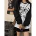 Korean Version Loose Cute Printed Women's Long Sleeved T-shirt Fashion Stitching Casual Versatile Round Neck Top_ecoleips.com