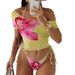 Women's Clothing One Shoulder Mesh Swimsuit European American Style Printed Two Piece Three Piece Bikini With Straps_ecoleips.com