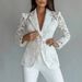 Women's Clothing Elegant Lace Trim V-Neck Blazer For Women - Sheer Mesh Dressy Casual Jacket_ecoleips.com