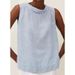 2025 Women's New Style Ladies Turn-down Collar Sleeveless Solid Color Cotton Linen Shirt_ecoleips.com