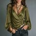 Women's V Neck Soft Satin Wrap Top Tie Shirt European And American Style New 2026 Fashion_ecoleips.com