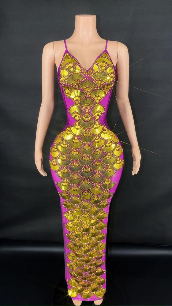 Women's Clothing Sexy Black And Gold Sling Lacquer Bread Hip Dress Birthday Party Light Luxury Dress_ecoleips.com
