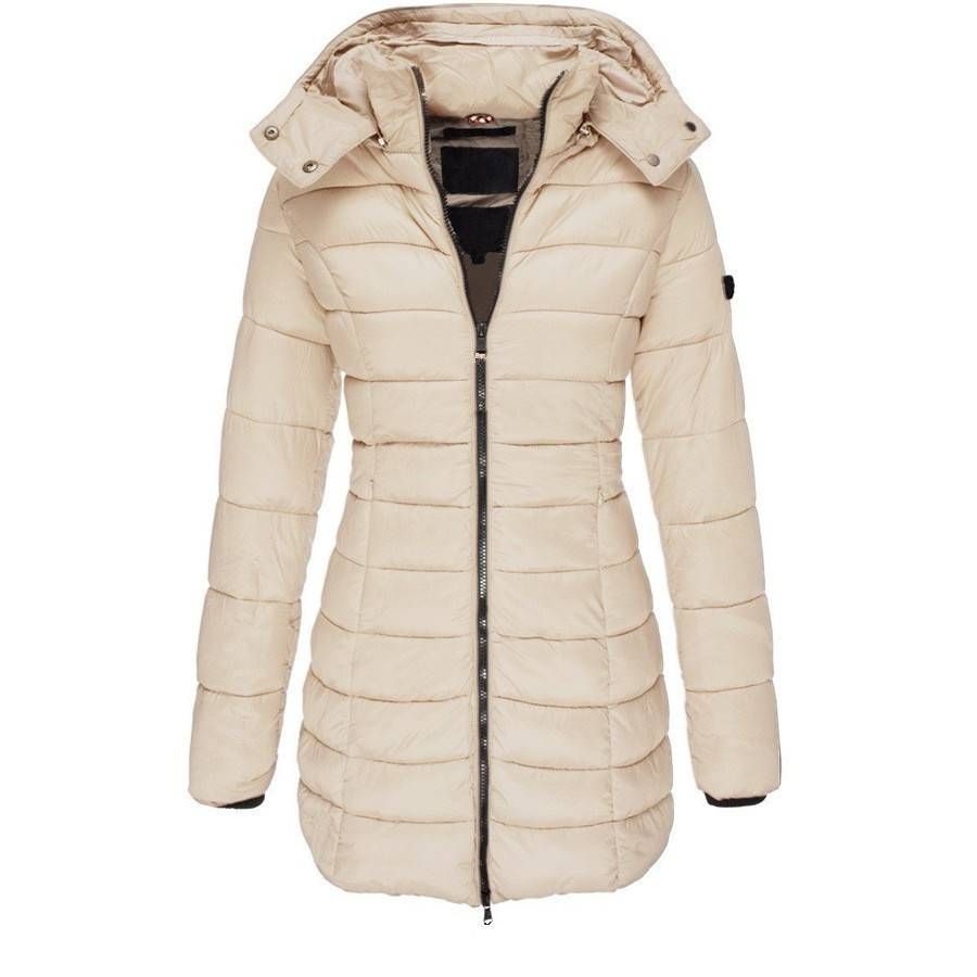 Women's Clothing Cotton Padded Jacket Mid Length Slim Korean-Style Women’s Long Padded Coat – Slim Fit Winter Jacket With Detachable Hood_ecoleips.com