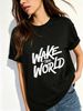Women Vintage Distressed Wake The World Graffiti Letter Graphic T Shirt Round Neck Short Sleeve Loose Streetwear Summer Tops_ecoleips.com