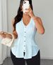 2026 Curvy Sleeveless Blouse, Elegant V Neck Placket Shirt With Flap Pockets, Versatile Spring Summer Daily Top_ecoleips.com
