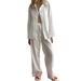 European And American Autumn New White Jacquard Sleeve Long Pants Loose Pajama Set Cross-Border Wholesale Homewear_ecoleips.com