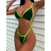 Cikini Summer Beach Women's Contrast Trim Halterneck One-Piece Swimsuit Sexy Swimwear Bathing Suit_ecoleips.com