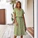 European And American Cross-Border 2025 Summer New Long V-Neck Elegant Fresh Button Tie Polka Dot Dress_ecoleips.com