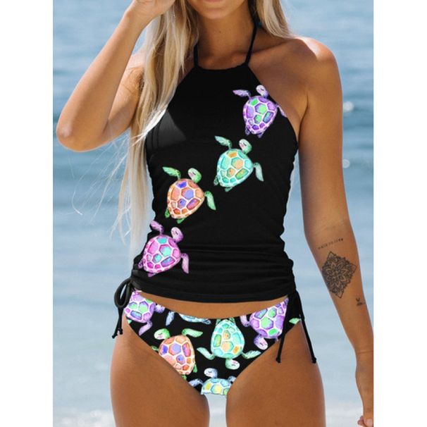 Women's Clothing Printed Halter Neck Tie Back Slimming And Meat Covering Split Women's Swimsuit Swimsuit_ecoleips.com