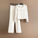 Navy Collar Slim Fit Women's Two-Piece Set – Autumn Long Sleeve Top & Trousers Outfit (S-XXL, Black/Beige)_ecoleips.com